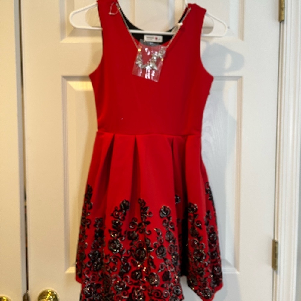 Beautee's Holiday Big Girls 3-Pc Velvet Shrug Dress w/Necklace (NEW) - Picture 3 of 16